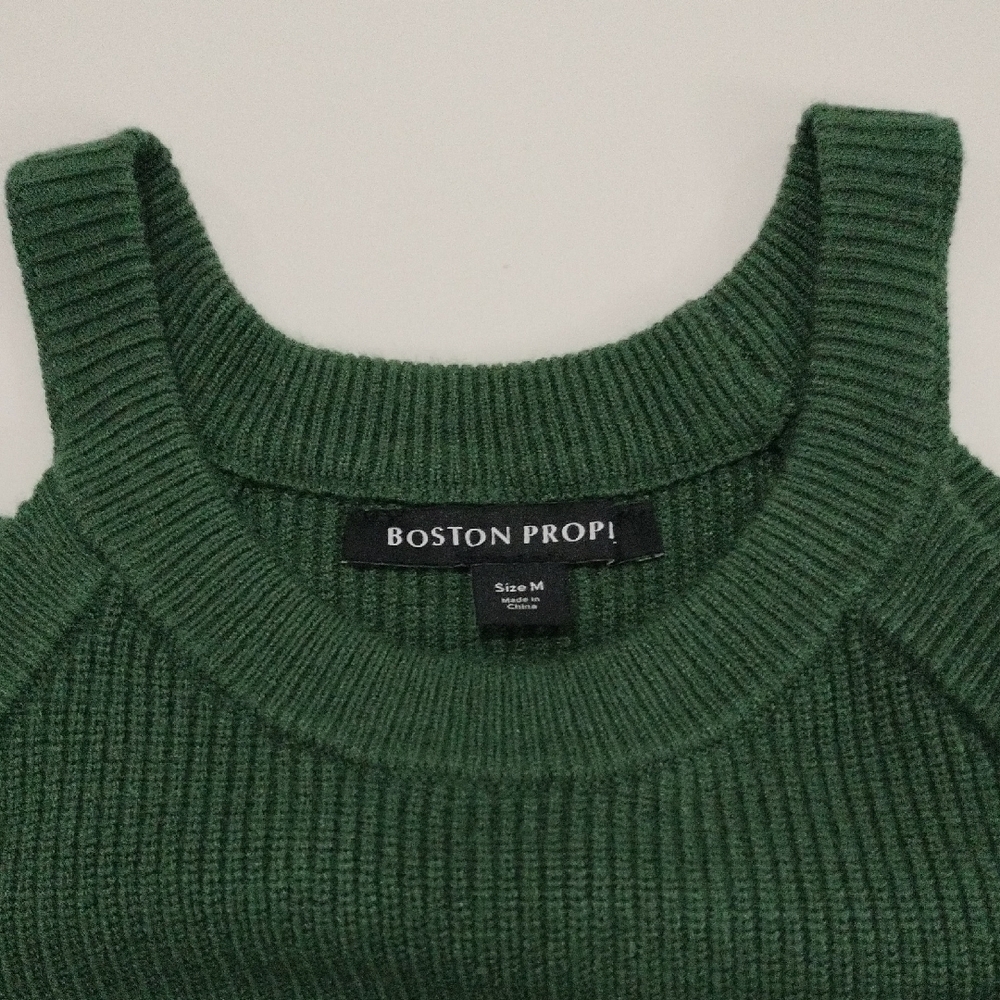 Boston Proper Forest Green Cold Shoulder Ribbed Knit Sweater | Size M | Mock Nec - Picture 5 of 6